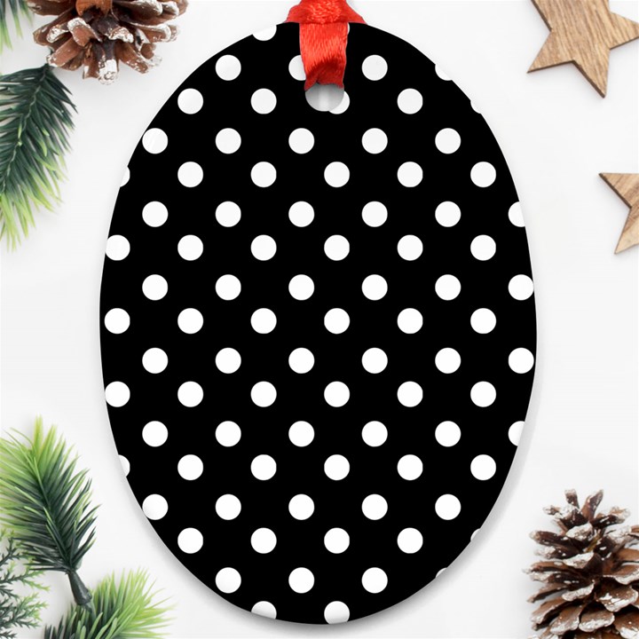 Black And White Polka Dots Oval Ornament (Two Sides)