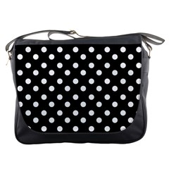 Black And White Polka Dots Messenger Bags by GardenOfOphir