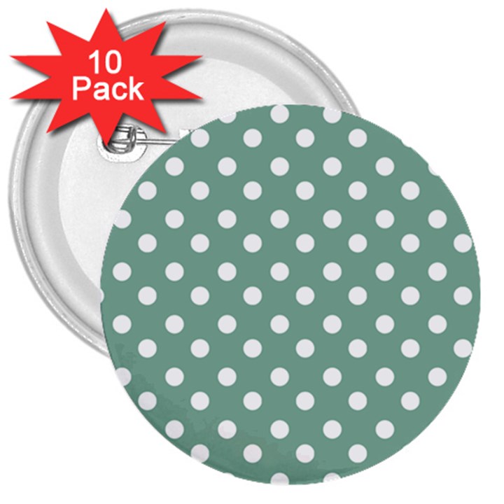 Mint Green Polka Dots 3  Buttons (10 pack) 