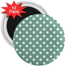 Mint Green Polka Dots 3  Magnets (10 Pack)  by GardenOfOphir