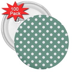 Mint Green Polka Dots 3  Buttons (100 Pack)  by GardenOfOphir