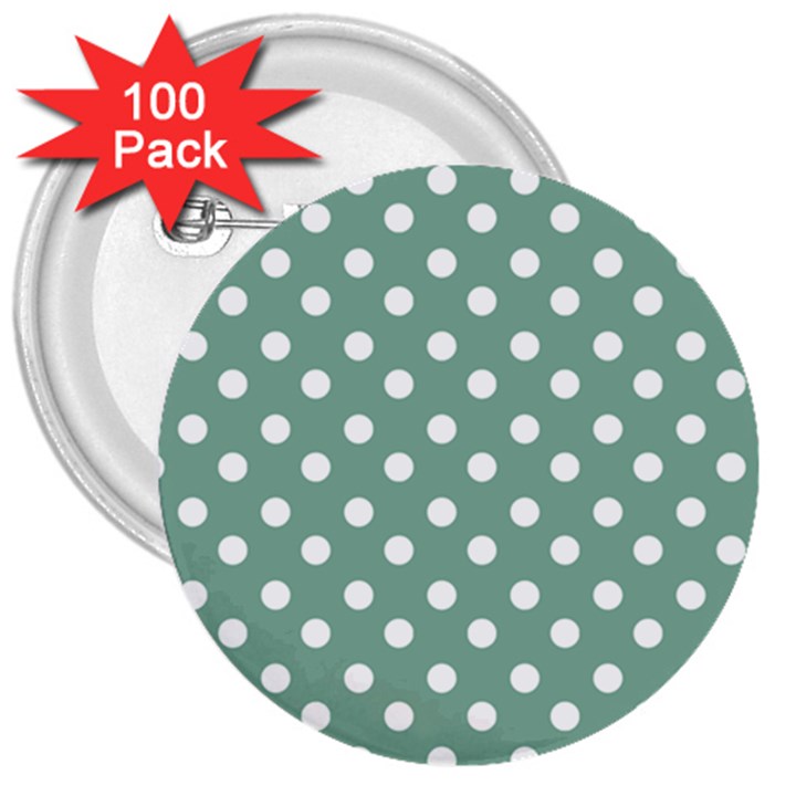 Mint Green Polka Dots 3  Buttons (100 pack) 