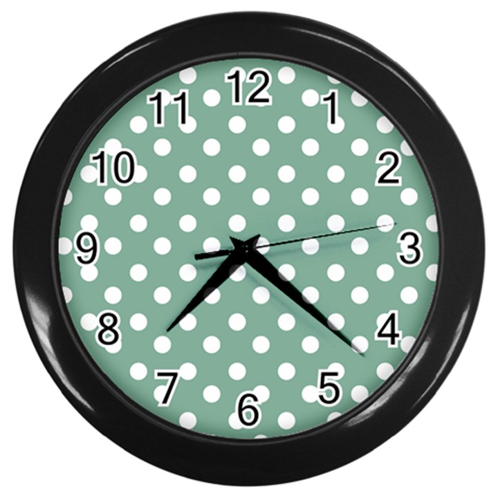 Mint Green Polka Dots Wall Clocks (Black)