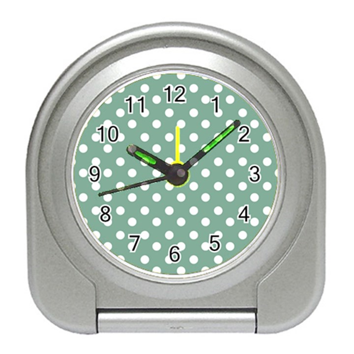 Mint Green Polka Dots Travel Alarm Clocks