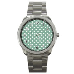 Mint Green Polka Dots Sport Metal Watches by GardenOfOphir