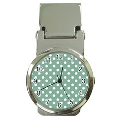 Mint Green Polka Dots Money Clip Watches by GardenOfOphir