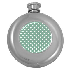 Mint Green Polka Dots Round Hip Flask (5 Oz) by GardenOfOphir