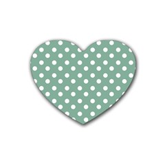 Mint Green Polka Dots Rubber Coaster (heart)  by GardenOfOphir