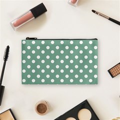 Mint Green Polka Dots Cosmetic Bag (small)  by GardenOfOphir