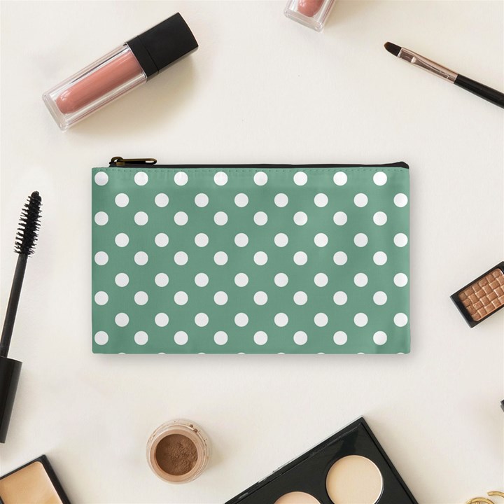 Mint Green Polka Dots Cosmetic Bag (Small) 