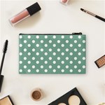 Mint Green Polka Dots Cosmetic Bag (Small)  Back