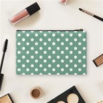 Mint Green Polka Dots Cosmetic Bag (Medium)  Back