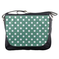 Mint Green Polka Dots Messenger Bags by GardenOfOphir