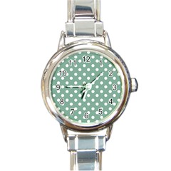 Mint Green Polka Dots Round Italian Charm Watches by GardenOfOphir