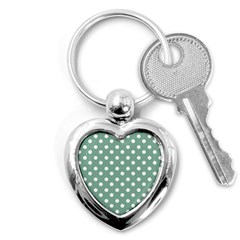 Mint Green Polka Dots Key Chains (heart)  by GardenOfOphir