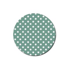 Mint Green Polka Dots Rubber Round Coaster (4 Pack)  by GardenOfOphir