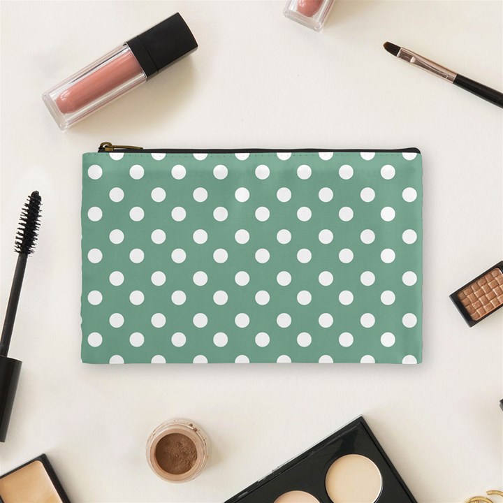 Mint Green Polka Dots Cosmetic Bag (Medium) 