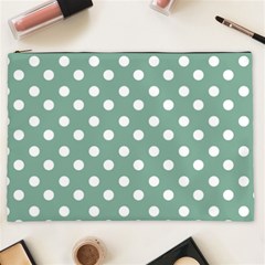 Mint Green Polka Dots Cosmetic Bag (xxl)  by GardenOfOphir