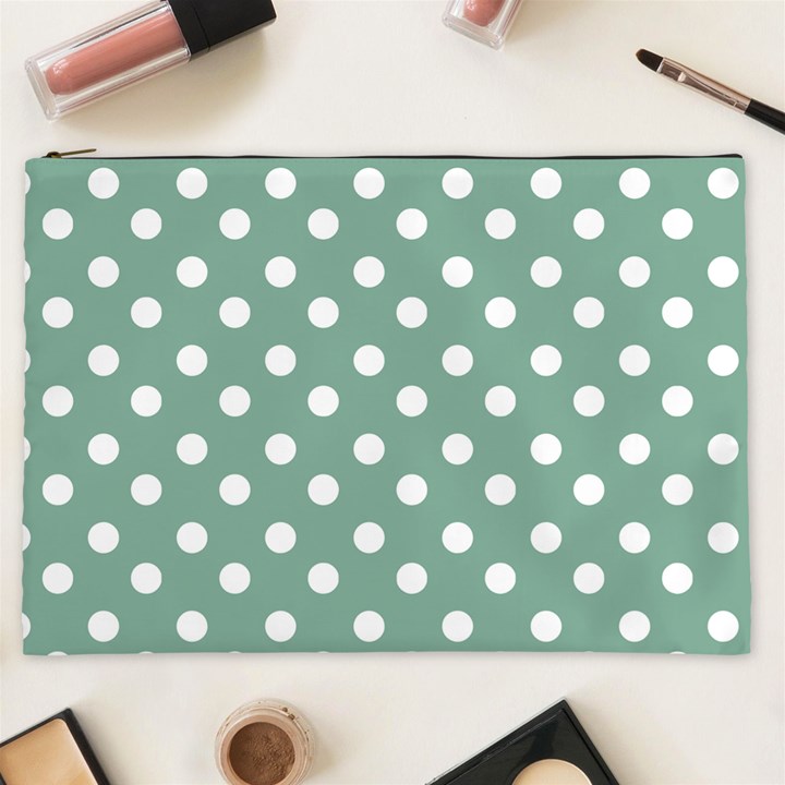 Mint Green Polka Dots Cosmetic Bag (XXL) 