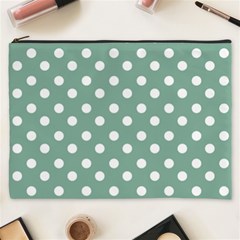 Mint Green Polka Dots Cosmetic Bag (xxxl)  by GardenOfOphir