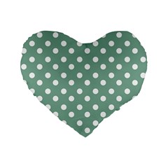 Mint Green Polka Dots Standard 16  Premium Heart Shape Cushions by GardenOfOphir