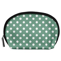 Mint Green Polka Dots Accessory Pouches (large)  by GardenOfOphir