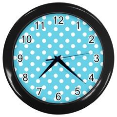 Sky Blue Polka Dots Wall Clocks (black) by GardenOfOphir