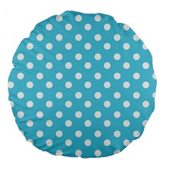 Sky Blue Polka Dots Large 18  Premium Round Cushions by GardenOfOphir