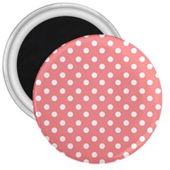 Coral And White Polka Dots 3  Magnets by GardenOfOphir