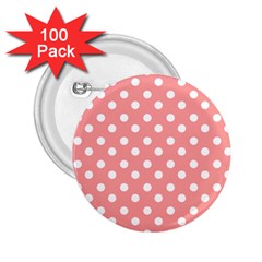 Coral And White Polka Dots 2 25  Buttons (100 Pack)  by GardenOfOphir