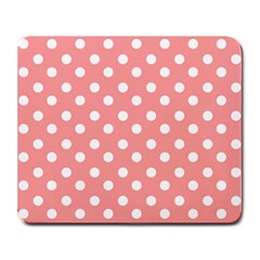 Coral And White Polka Dots Large Mousepads by GardenOfOphir