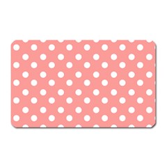 Coral And White Polka Dots Magnet (rectangular) by GardenOfOphir