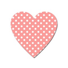 Coral And White Polka Dots Heart Magnet by GardenOfOphir