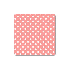 Coral And White Polka Dots Square Magnet by GardenOfOphir