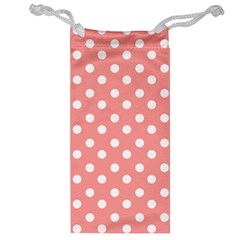 Coral And White Polka Dots Jewelry Bags by GardenOfOphir