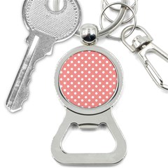 Coral And White Polka Dots Bottle Opener Key Chains by GardenOfOphir