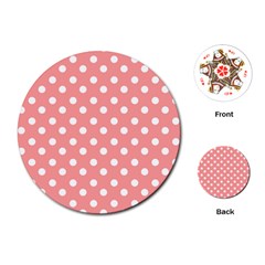 Coral And White Polka Dots Playing Cards (round)  by GardenOfOphir