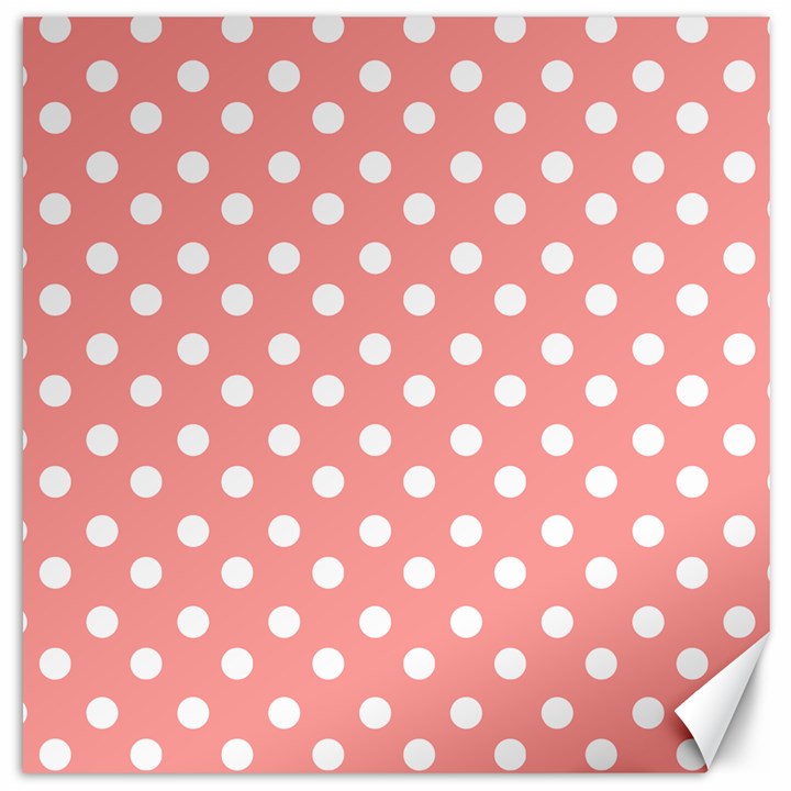 Coral And White Polka Dots Canvas 12  x 12  