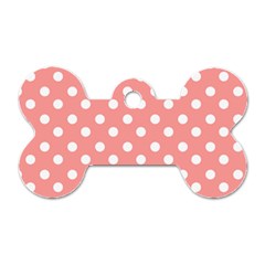 Coral And White Polka Dots Dog Tag Bone (two Sides) by GardenOfOphir