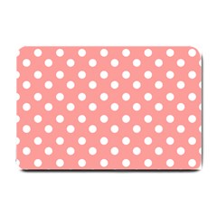 Coral And White Polka Dots Small Doormat  by GardenOfOphir