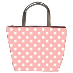 Coral And White Polka Dots Bucket Bags by GardenOfOphir