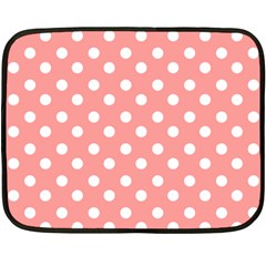 Coral And White Polka Dots Fleece Blanket (mini) by GardenOfOphir