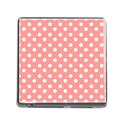 Coral And White Polka Dots Memory Card Reader (square) by GardenOfOphir