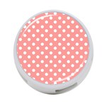 Coral And White Polka Dots 4-Port USB Hub (One Side) Front