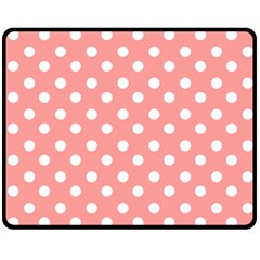 Coral And White Polka Dots Fleece Blanket (medium)  by GardenOfOphir