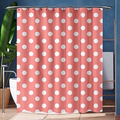 Coral And White Polka Dots Shower Curtain 60  X 72  (medium)  by GardenOfOphir