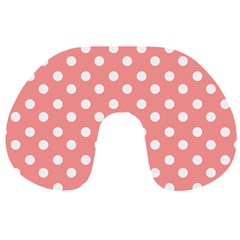 Coral And White Polka Dots Travel Neck Pillows by GardenOfOphir