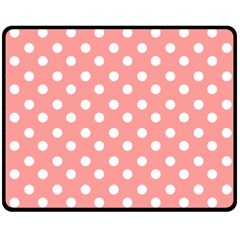 Coral And White Polka Dots Double Sided Fleece Blanket (medium)  by GardenOfOphir