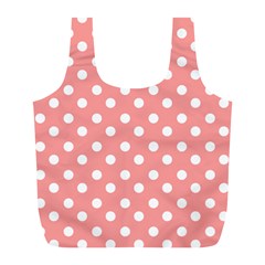 Coral And White Polka Dots Full Print Recycle Bags (l)  by GardenOfOphir