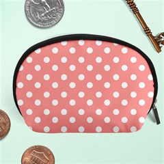 Coral And White Polka Dots Accessory Pouches (large)  by GardenOfOphir